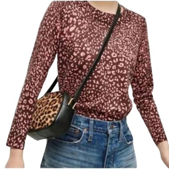 J. Crew Sweaters - Women's S J. Crew Animal Print Sweater Brown Pink Lightweight Crewneck